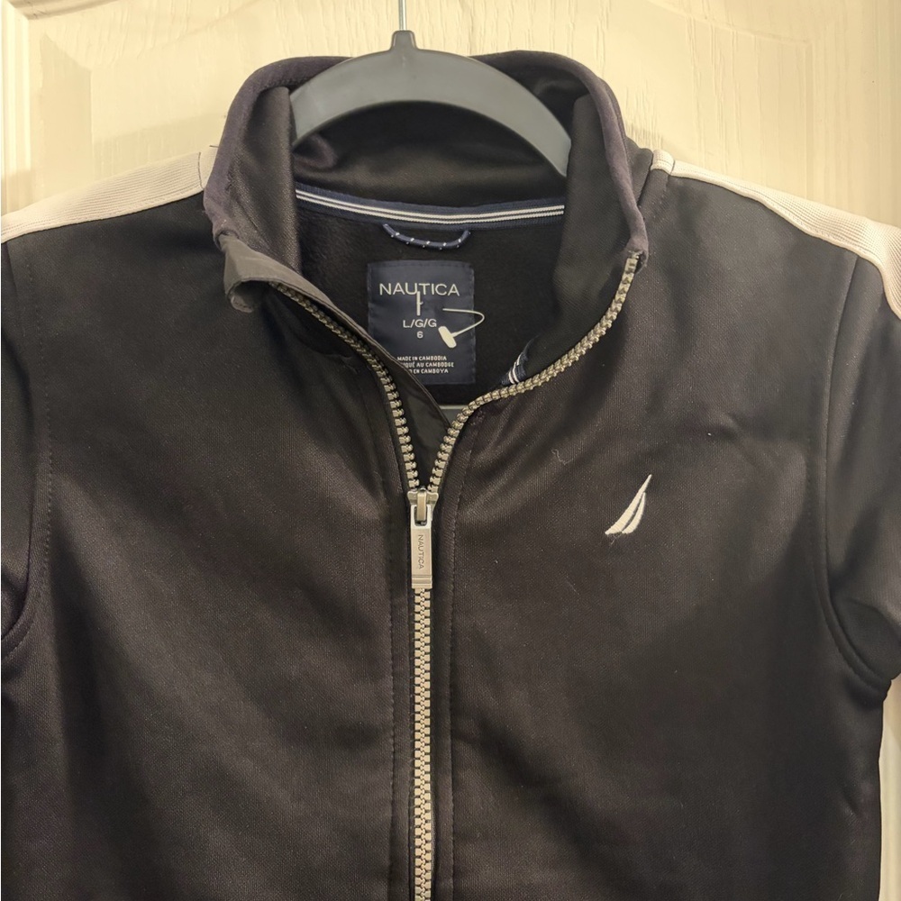 Nautica Black Jacket with White Stripes - Picture 2 of 3